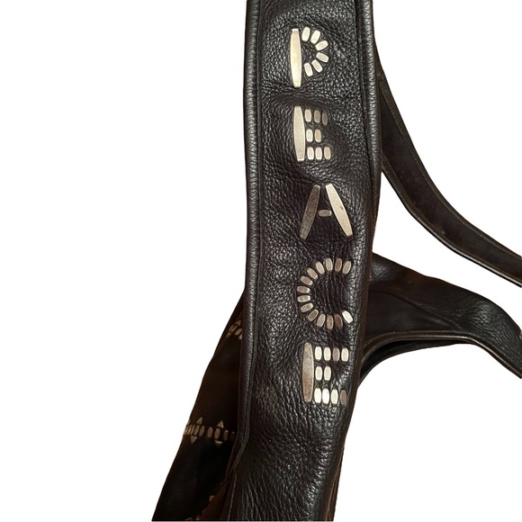 Calleen Cordero Black Imagine Peace Sign Messenger Bag studded with Nickel - Picture 3 of 9